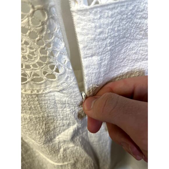 SANDRO Justin Broderie Anglaise-Paneled Jacquard Mini Dress White Size 40/L - Picture 4 of 12